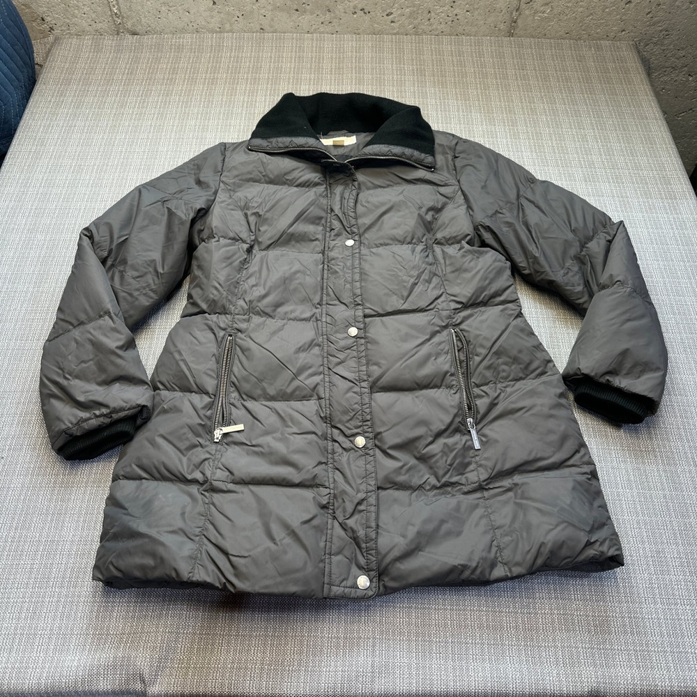 Michael Kors Down Puffer Jacket Womens Medium Mid Length Coat Quilted Gray